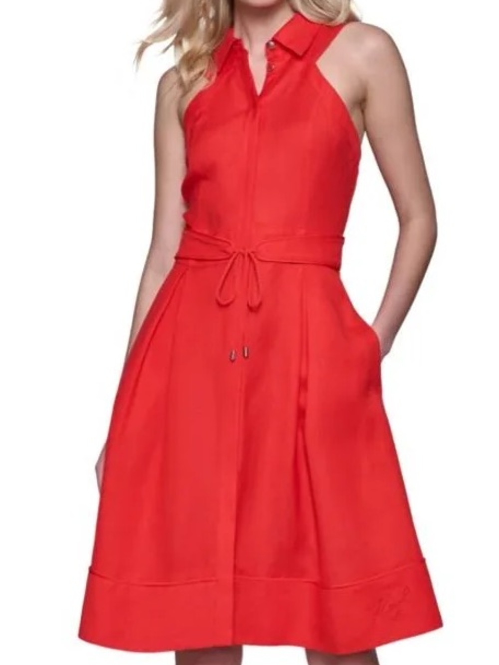 NWOT Karl Lagerfeld Vibrant Orange Sleeveless Tie-Waist Dress